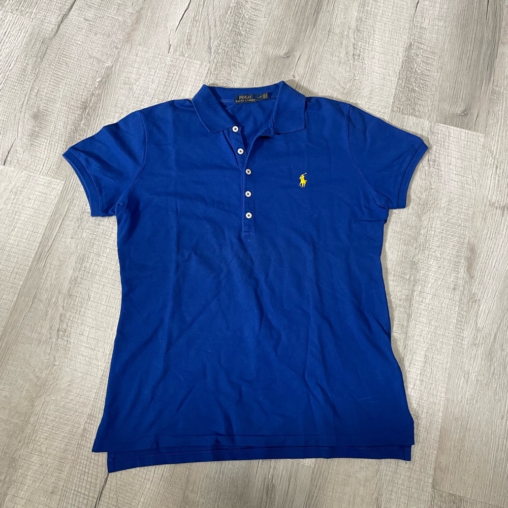 Polo Ralph Lauren women’s blue polo shirt size large stretchy cotton old money